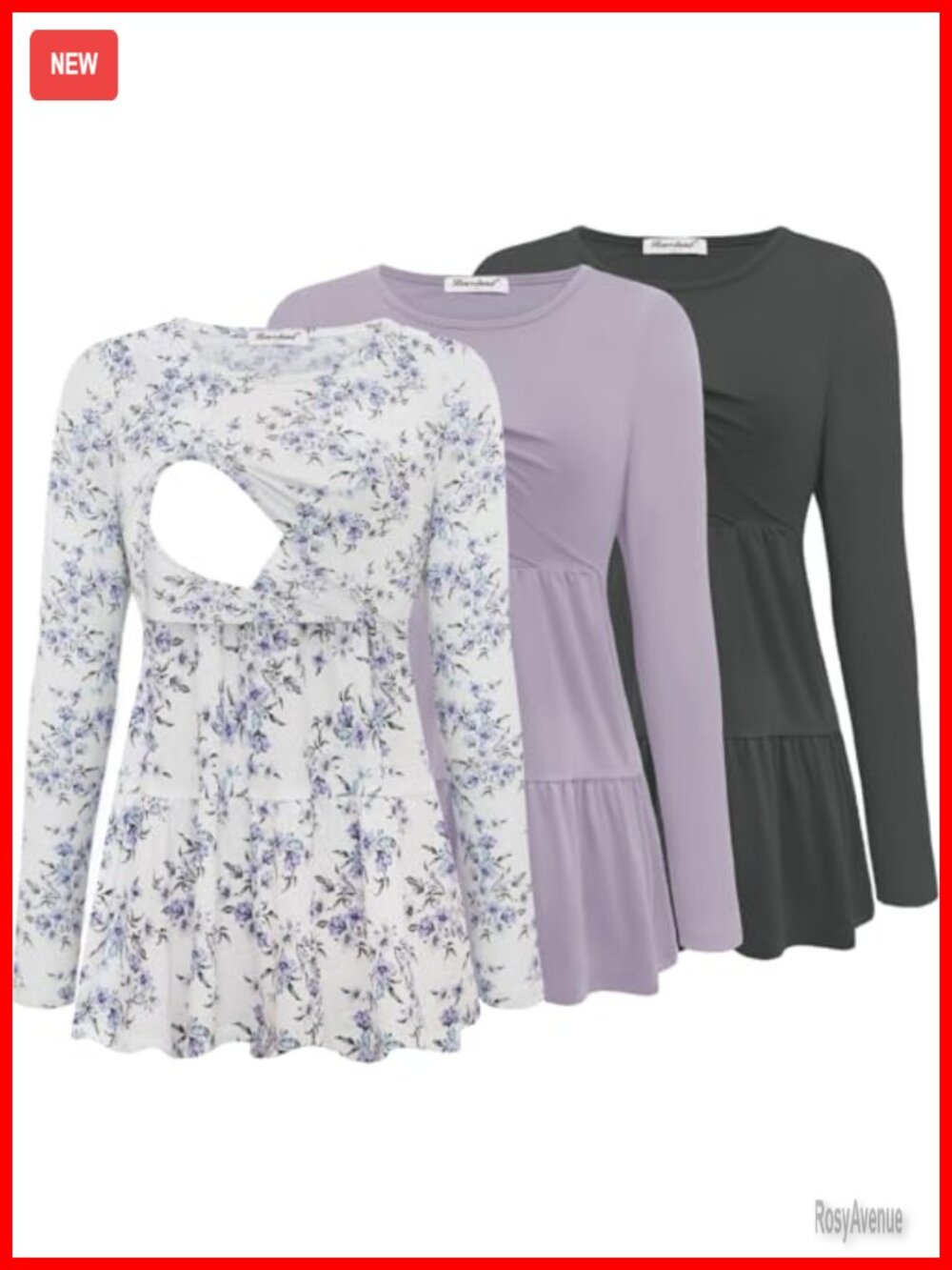 Nursing Top Long Sleeve Pleated Scoop Neck Breastfeeding Shirt Maternity